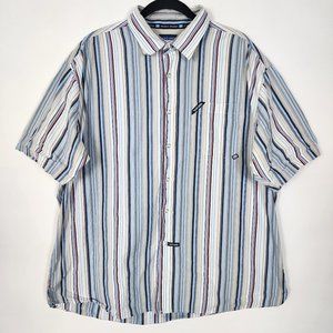 Ecko Unltd Striped 100% Cotton Mens 2XL Short Sleeve Blue Casual Button Shirt